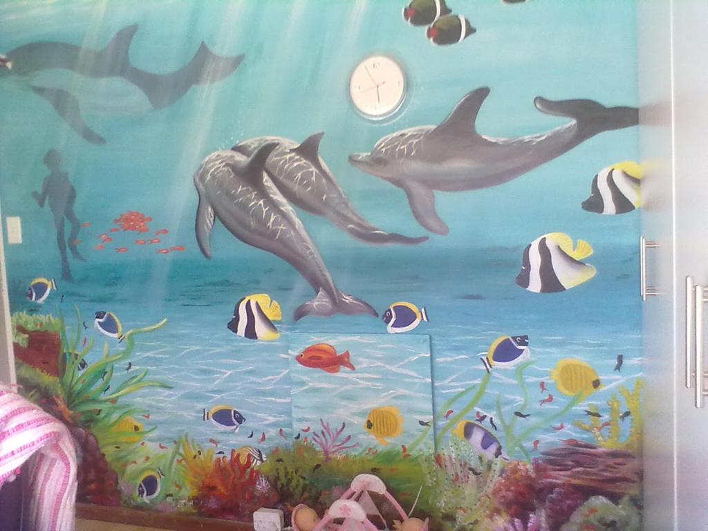 Dolphin Wall Mural Undersea dolphin wall mural